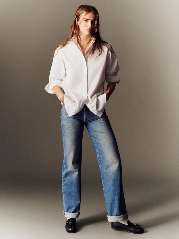 Ready To Wear Organic Cotton Poplin High Collar Shirt White Lafayette 148 New York Blouses and Shirts