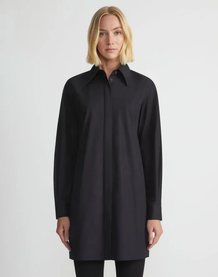 Ready To Wear Organic Cotton Poplin Side Button Shirt Black Lafayette 148 New York Blouses and Shirts