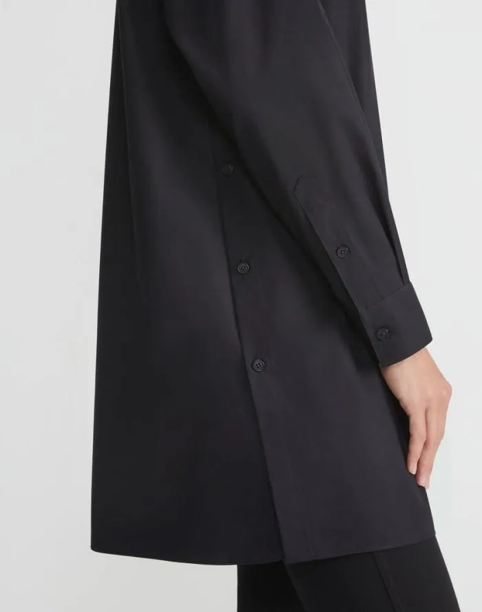 Ready To Wear Organic Cotton Poplin Side Button Shirt Black Lafayette 148 New York Blouses and Shirts