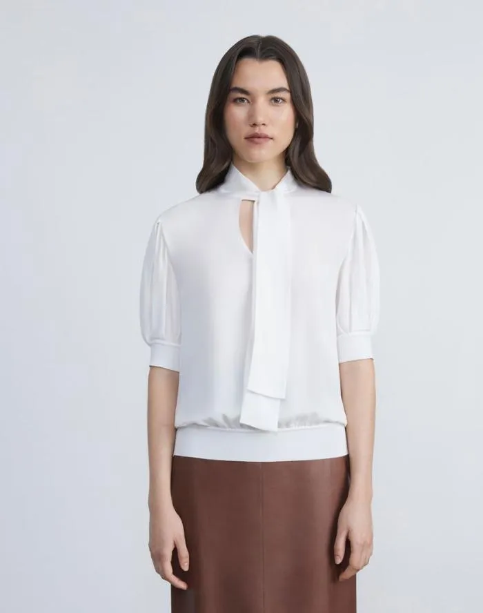 Ready To Wear Organic Silk Georgette Bow Blouse Black Lafayette 148 New York Blouses and Shirts