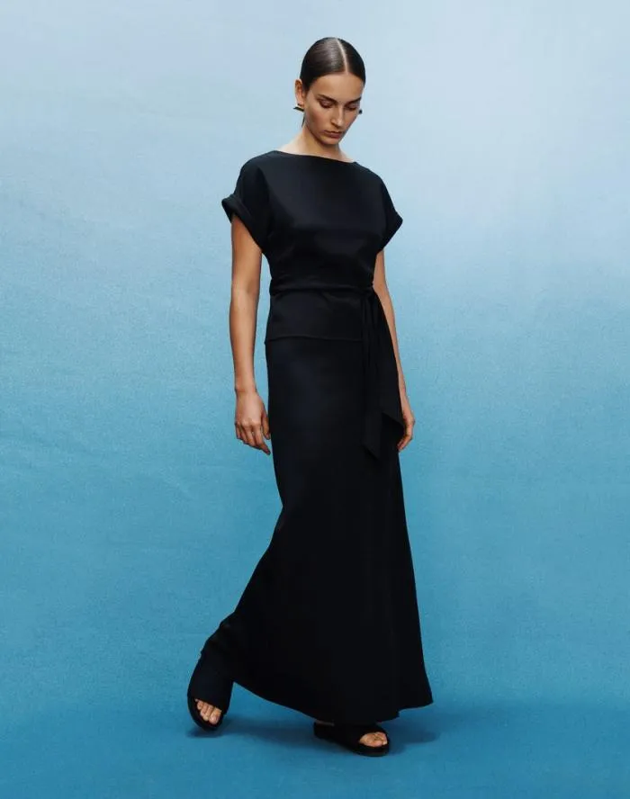 Ready To Wear Organic Silk Stretch Crepe De Chine Skirt Black Lafayette 148 New York Skirts