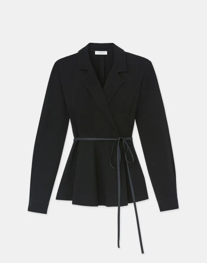 Ready To Wear Responsible Finesse Crepe Wrap Blouse Black Lafayette 148 New York Blouses and Shirts