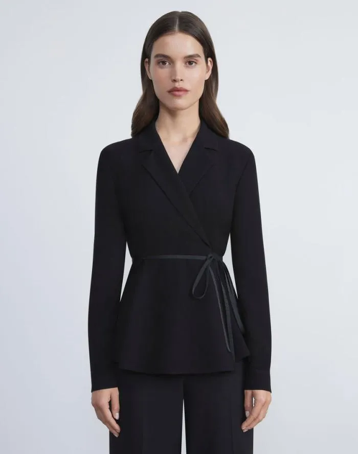 Ready To Wear Responsible Finesse Crepe Wrap Blouse Black Lafayette 148 New York Blouses and Shirts