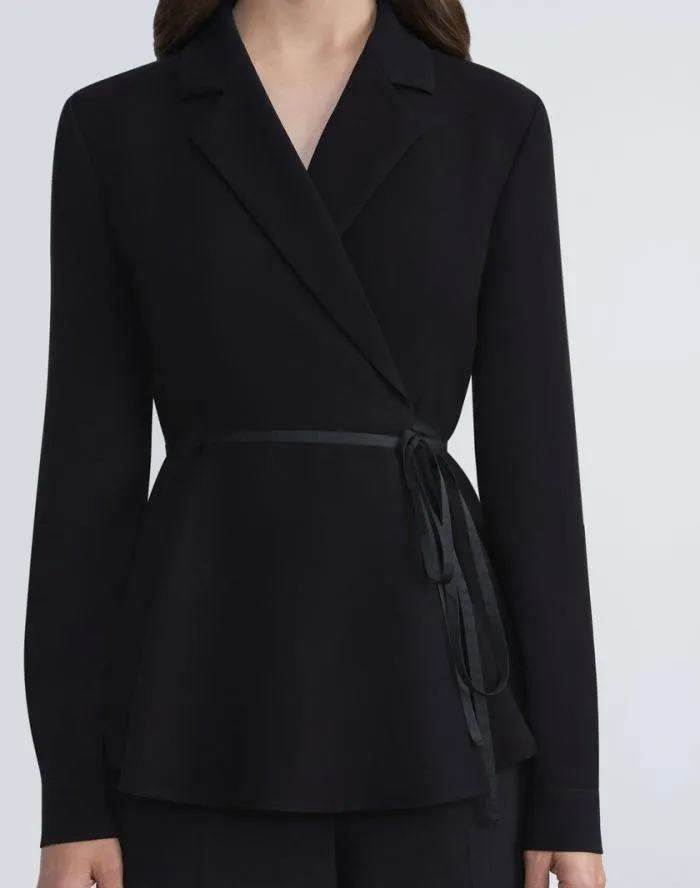 Ready To Wear Responsible Finesse Crepe Wrap Blouse Black Lafayette 148 New York Blouses and Shirts