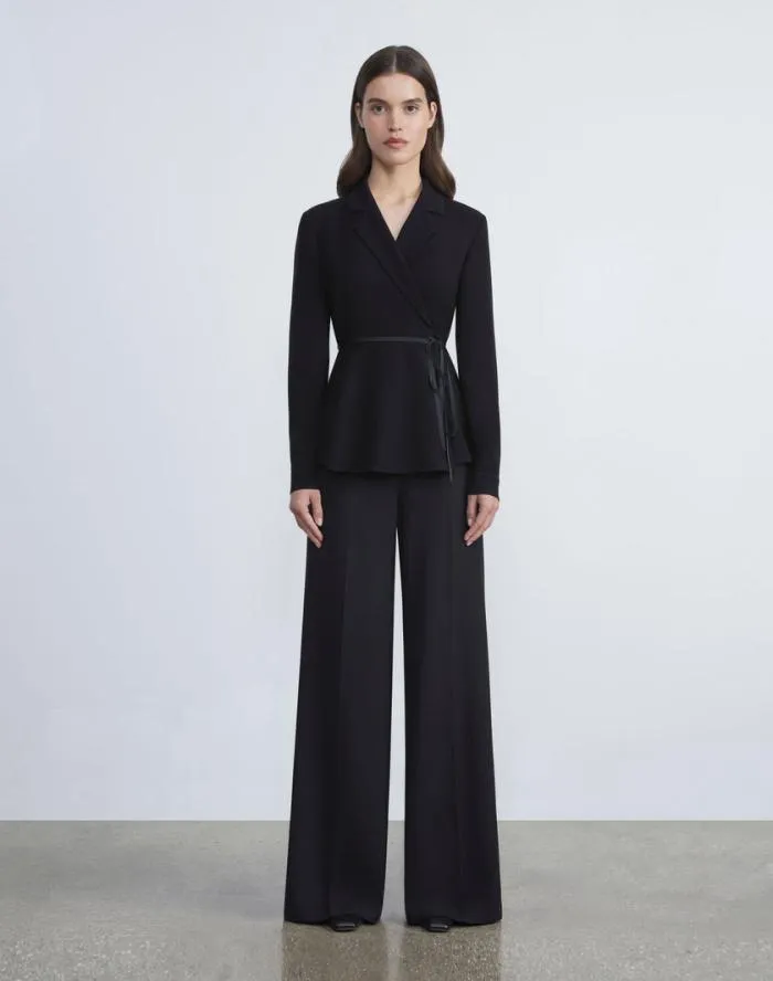 Ready To Wear Responsible Finesse Crepe Wrap Blouse Black Lafayette 148 New York Blouses and Shirts