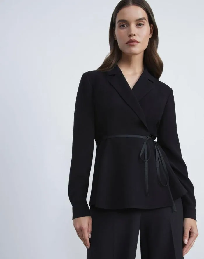 Ready To Wear Responsible Finesse Crepe Wrap Blouse Black Lafayette 148 New York Blouses and Shirts
