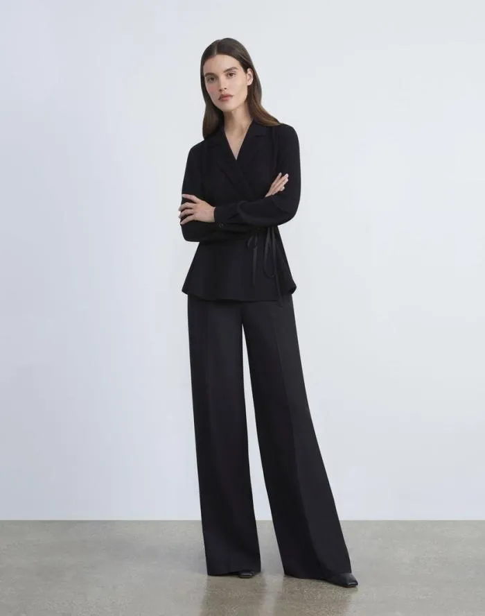 Ready To Wear Responsible Finesse Crepe Wrap Blouse Black Lafayette 148 New York Blouses and Shirts