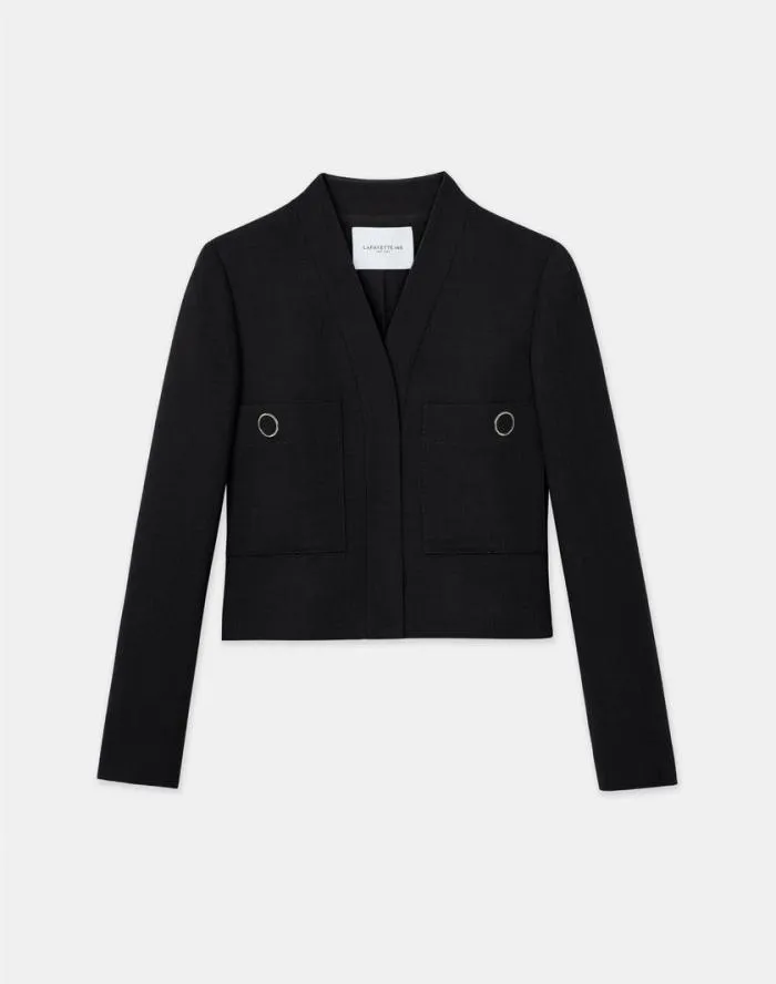 Ready To Wear Responsible Wool Nouveau Crepe Collarless Jacket Black Lafayette 148 New York Jackets and Blazers
