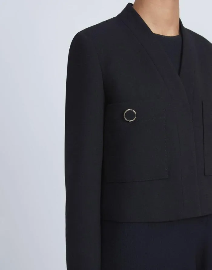 Ready To Wear Responsible Wool Nouveau Crepe Collarless Jacket Black Lafayette 148 New York Jackets and Blazers