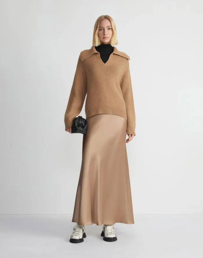 Ready To Wear Satin Bias Maxi Skirt Camel Lafayette 148 New York Skirts