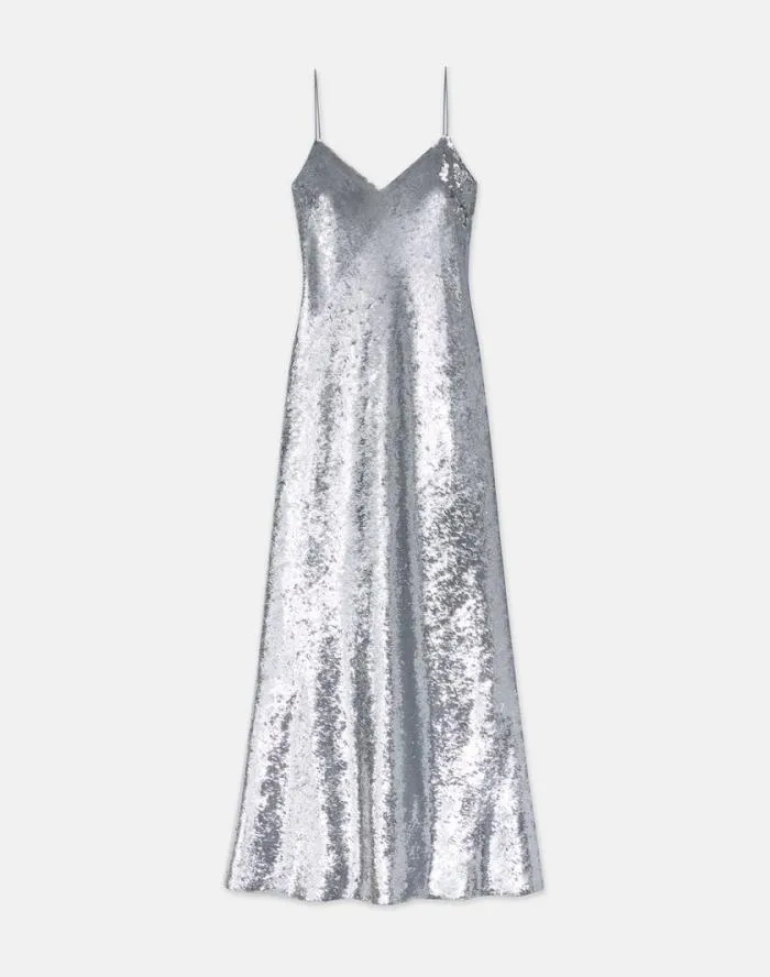 Ready To Wear Sequin Chiffon Bias Gown Pale Grey Lafayette 148 New York Dresses