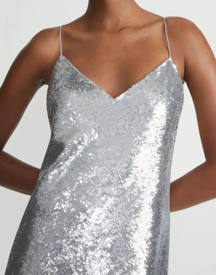 Ready To Wear Sequin Chiffon Bias Gown Pale Grey Lafayette 148 New York Dresses