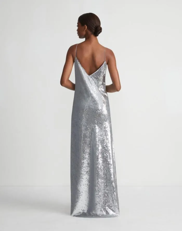 Ready To Wear Sequin Chiffon Bias Gown Pale Grey Lafayette 148 New York Dresses