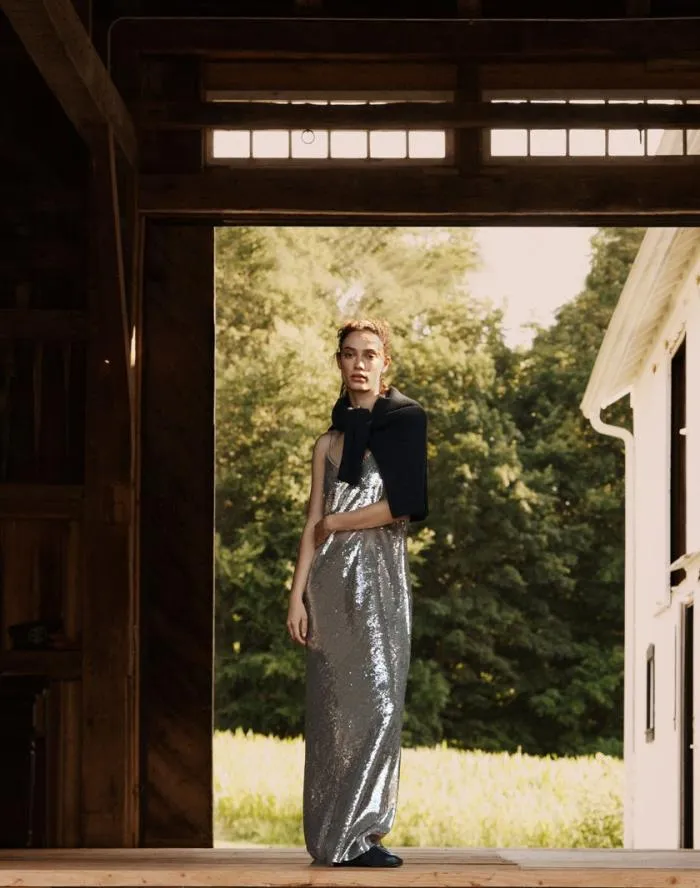 Ready To Wear Sequin Chiffon Bias Gown Pale Grey Lafayette 148 New York Dresses