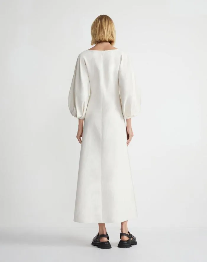 Ready To Wear SilkLinen Lantern Sleeve Dress Alabaster Lafayette 148 New York Dresses