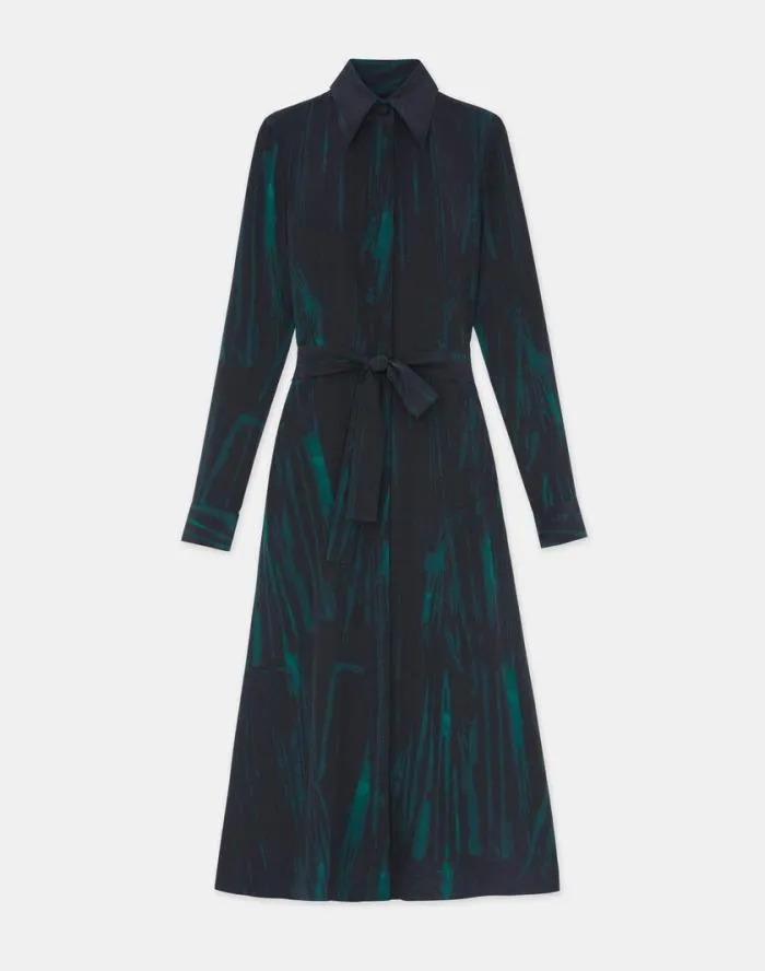 Ready To Wear Stamped Pages Print Silk Crepe De Chine Shirtdress Black Multi Lafayette 148 New York Dresses