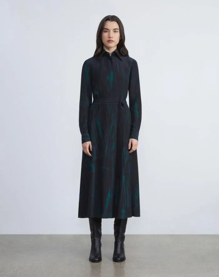 Ready To Wear Stamped Pages Print Silk Crepe De Chine Shirtdress Black Multi Lafayette 148 New York Dresses