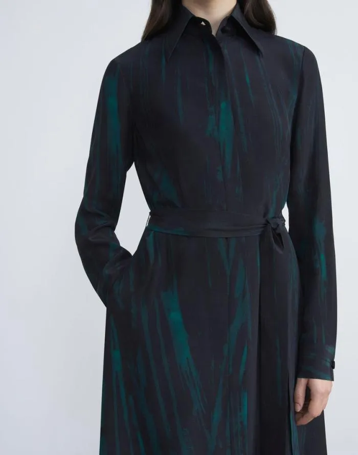 Ready To Wear Stamped Pages Print Silk Crepe De Chine Shirtdress Black Multi Lafayette 148 New York Dresses