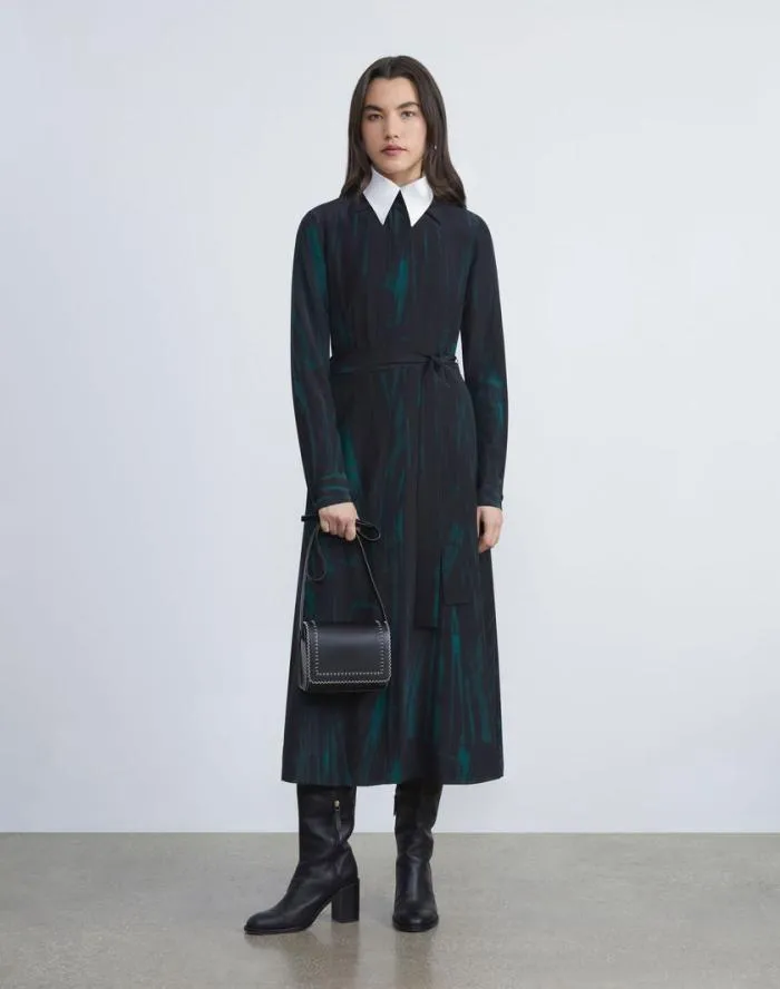 Ready To Wear Stamped Pages Print Silk Crepe De Chine Shirtdress Black Multi Lafayette 148 New York Dresses