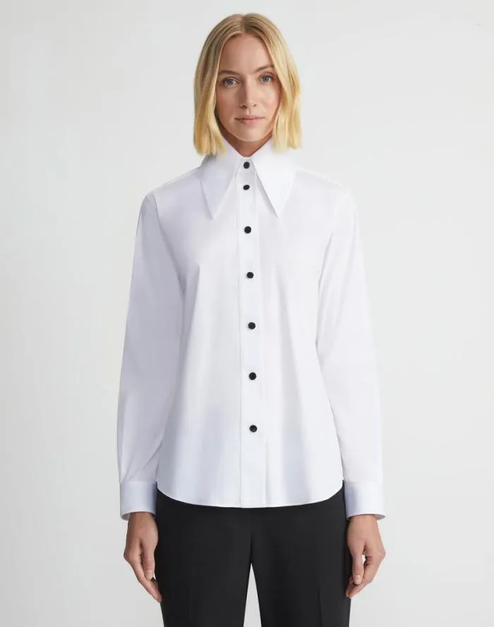 Ready To Wear Stretch Cotton Snap Front Shirt White Lafayette 148 New York Blouses and Shirts