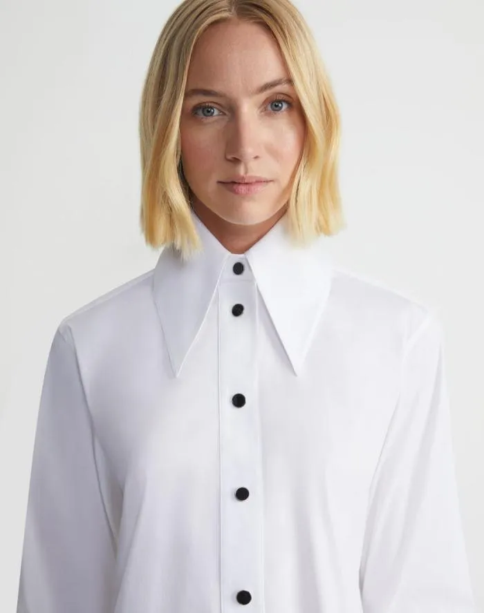 Ready To Wear Stretch Cotton Snap Front Shirt White Lafayette 148 New York Blouses and Shirts