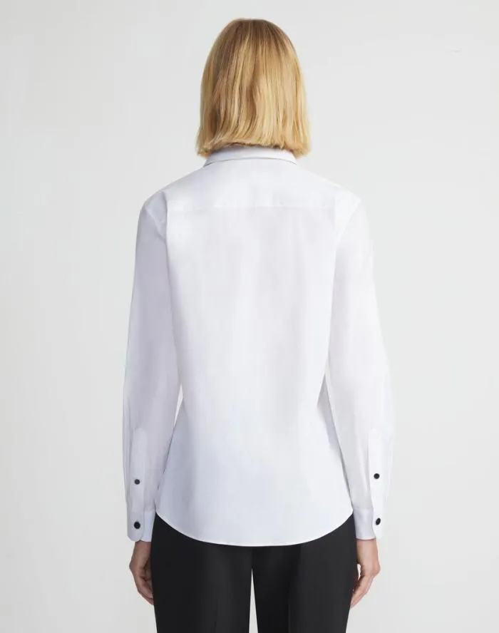 Ready To Wear Stretch Cotton Snap Front Shirt White Lafayette 148 New York Blouses and Shirts