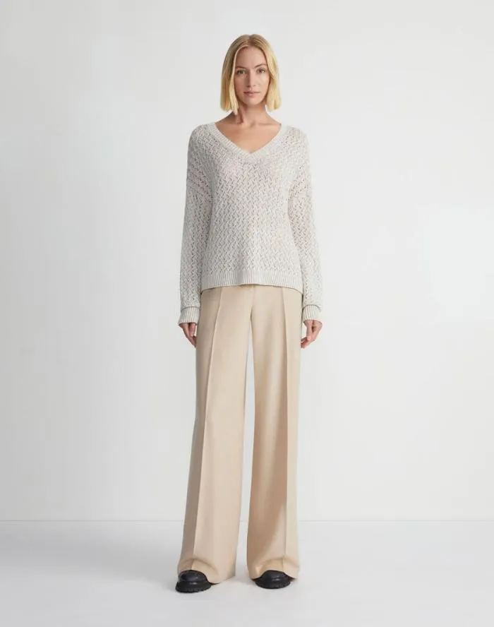 Ready To Wear Sustainable LinenSilk Sequin Cable VNeck Sweater Ink Metallic Lafayette 148 New York Sweaters and Knits