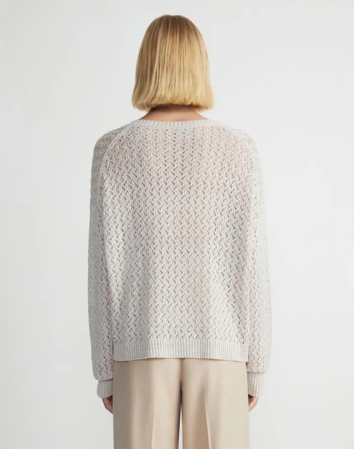 Ready To Wear Sustainable LinenSilk Sequin Cable VNeck Sweater Ink Metallic Lafayette 148 New York Sweaters and Knits