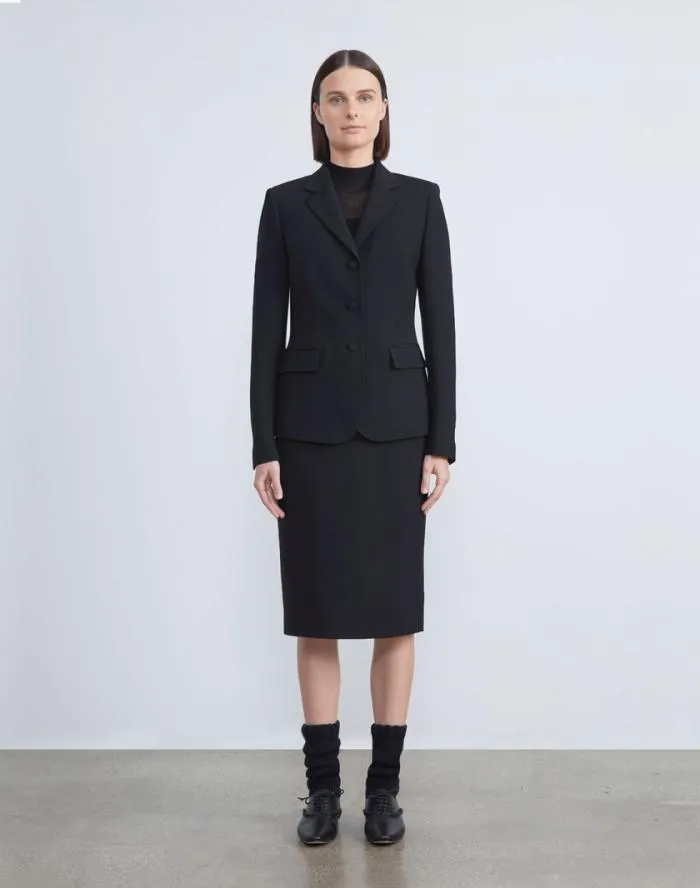Ready To Wear WoolSilk Crepe Pencil Skirt Black Lafayette 148 New York Skirts