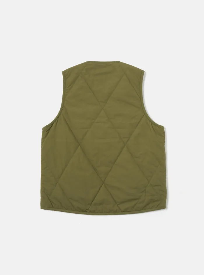 Reversible Military Liner Gilet In OliveOrange Recycl Men Universal Works Waistcoats and Gilets