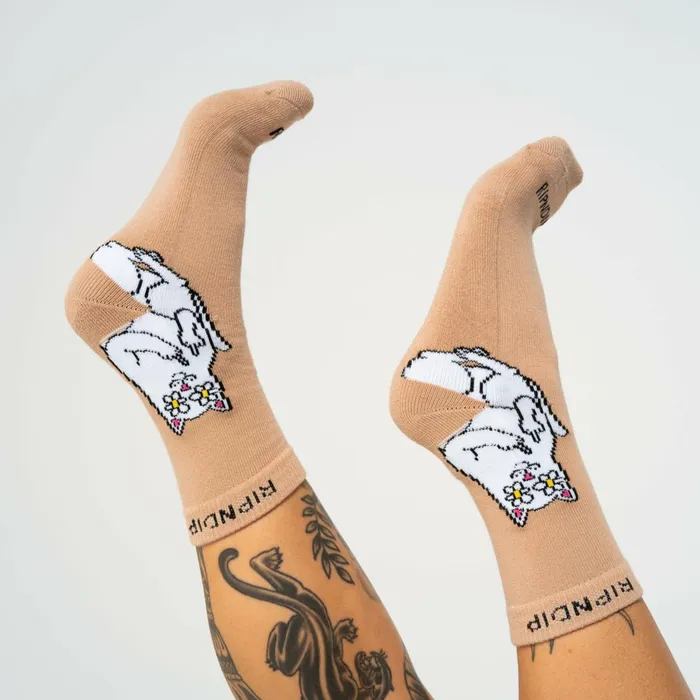 Ripndip Lord Nermal Blossom Mid Socks Almond Shop Socks Ripndip Lord Nermal Blossom Mid Socks Almond Shop Socks
