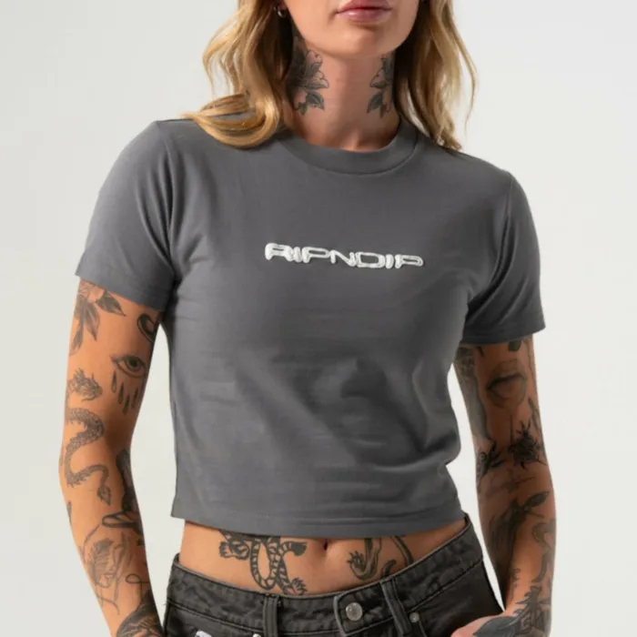 Ripndip Saturn Cropped Baby Tee Charcoal Short Sleeve Tees Ripndip Saturn Cropped Baby Tee Charcoal Short Sleeve Tees