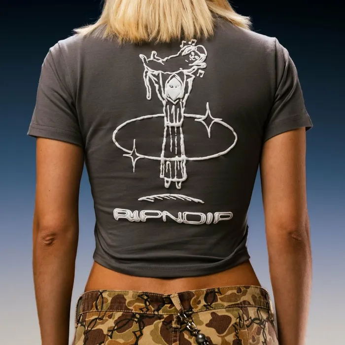 Ripndip Saturn Cropped Baby Tee Charcoal Short Sleeve Tees Ripndip Saturn Cropped Baby Tee Charcoal Short Sleeve Tees