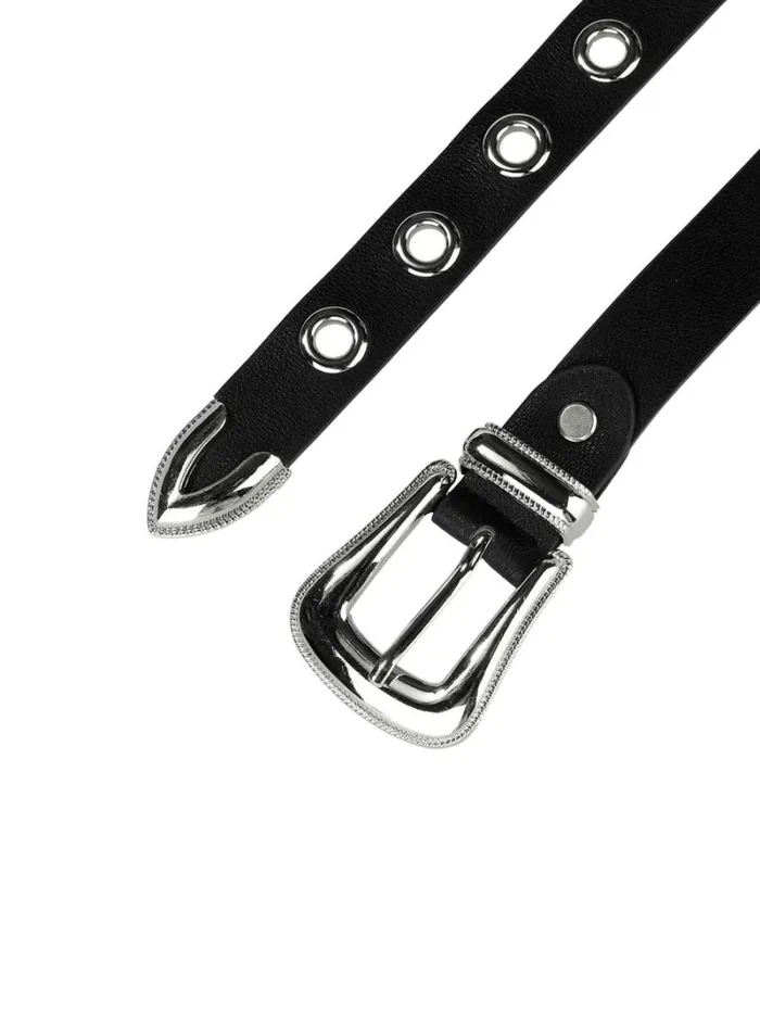 RWandCO Belts Allegra K Grommet Skinny Waist Metal Pin Buckle Belt Plus Size Black 8211 Women