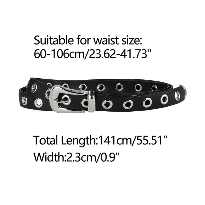 RWandCO Belts Allegra K Grommet Skinny Waist Metal Pin Buckle Belt Plus Size Black 8211 Women