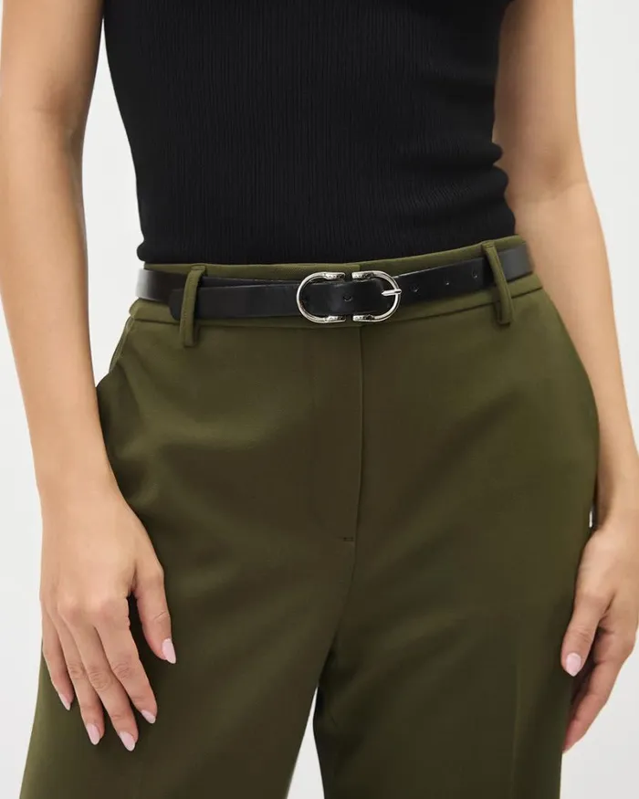 RWandCO Belts Leather Belt With Double Horseshoe Buckle Black 8211 Women