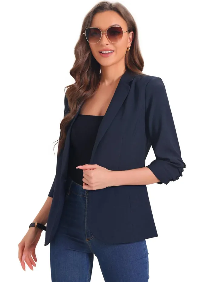 RWandCO Blazers Allegra K 34 Sleeve One Button Lapel Blazer Dark Blue 8211 Women RWandCO Blazers Allegra K 34 Sleeve One Button Lapel Blazer Dark Blue 8211 Women