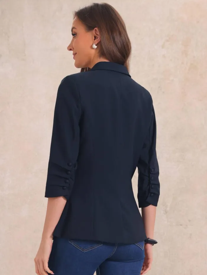 RWandCO Blazers Allegra K 34 Sleeve One Button Lapel Blazer Dark Blue 8211 Women