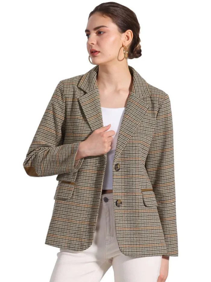 RWandCO Blazers Allegra K 8211 Notched Lapel Button Plaid Blazer Jacket Brown 8211 Women RWandCO Blazers Allegra K 8211 Notched Lapel Button Plaid Blazer Jacket Brown 8211 Women