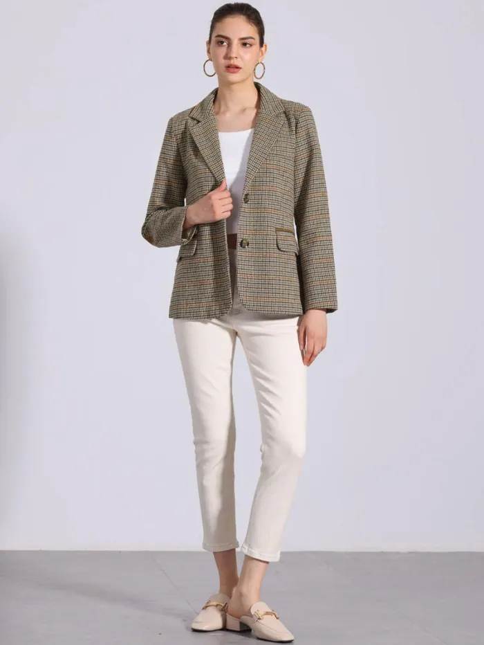RWandCO Blazers Allegra K 8211 Notched Lapel Button Plaid Blazer Jacket Brown 8211 Women
