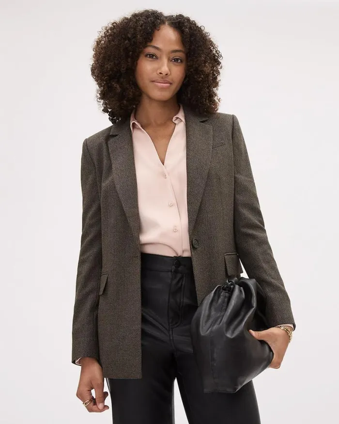 RWandCO Blazers Tweed OneButton Blazer Black And Brown Tweed 8211 Women RWandCO Blazers Tweed OneButton Blazer Black And Brown Tweed 8211 Women