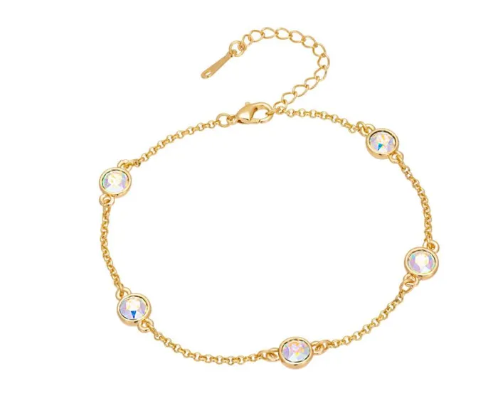 RWandCO Bracelets and Rings Goldtone AB Crystal Station Chain Bracelet Made With Quality Austrian Crystals 8211 MICALLA Multicolor 8211 Women RWandCO Bracelets and Rings Goldtone AB Crystal Station Chain Bracelet Made With Quality Austrian Crystals 8211 MICALLA Multicolor 8211 Women