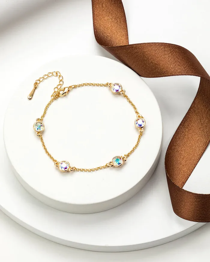 RWandCO Bracelets and Rings Goldtone AB Crystal Station Chain Bracelet Made With Quality Austrian Crystals 8211 MICALLA Multicolor 8211 Women