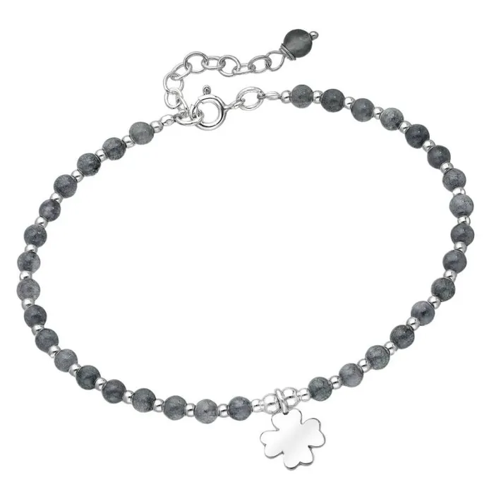 RWandCO Bracelets and Rings Sterling Silver Black Agate Beaded Bracelet With Clover Charm By Ag Sterling Black 8211 Women RWandCO Bracelets and Rings Sterling Silver Black Agate Beaded Bracelet With Clover Charm By Ag Sterling Black 8211 Women