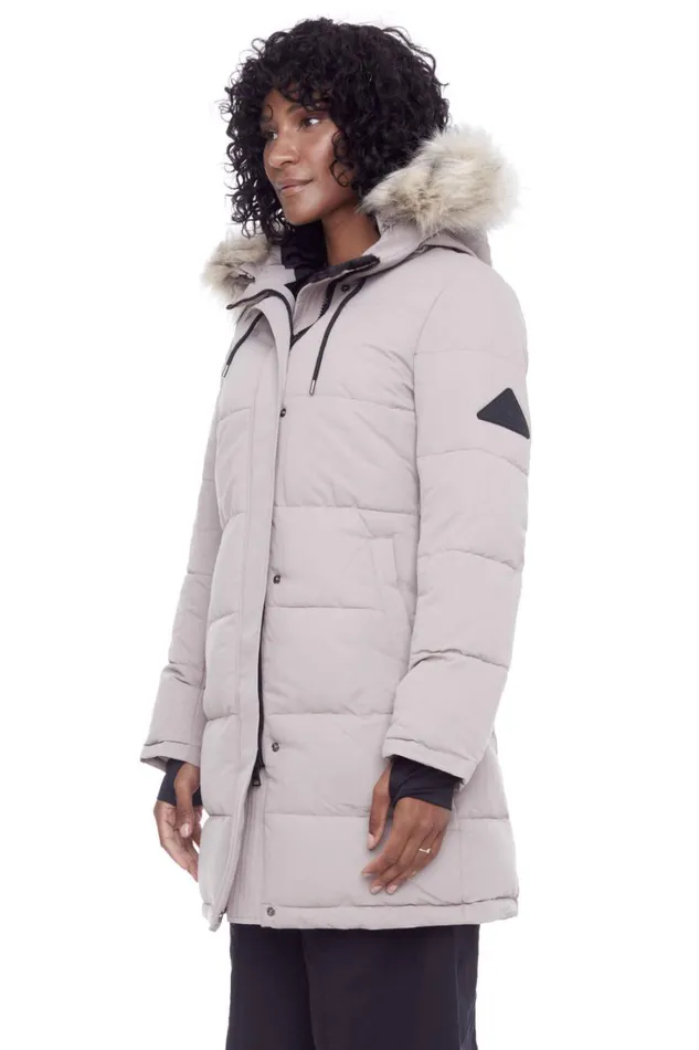 RWandCO Coats and Jackets Alpine North Women039s 8211 AULAVIK Vegan Down Recycled Midlength Hooded Parka Coat Light Brown 8211 Women