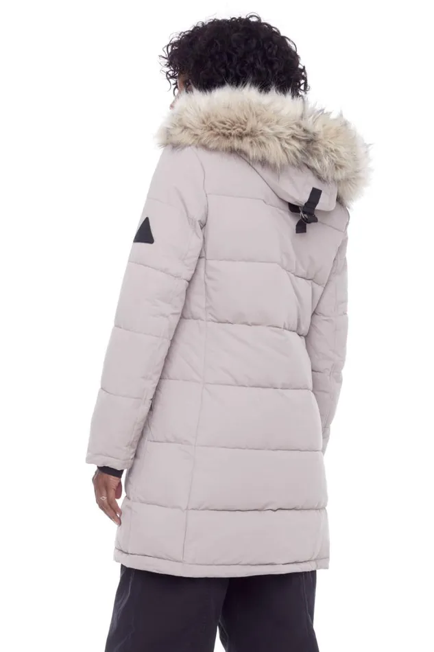 RWandCO Coats and Jackets Alpine North Women039s 8211 AULAVIK Vegan Down Recycled Midlength Hooded Parka Coat Light Brown 8211 Women