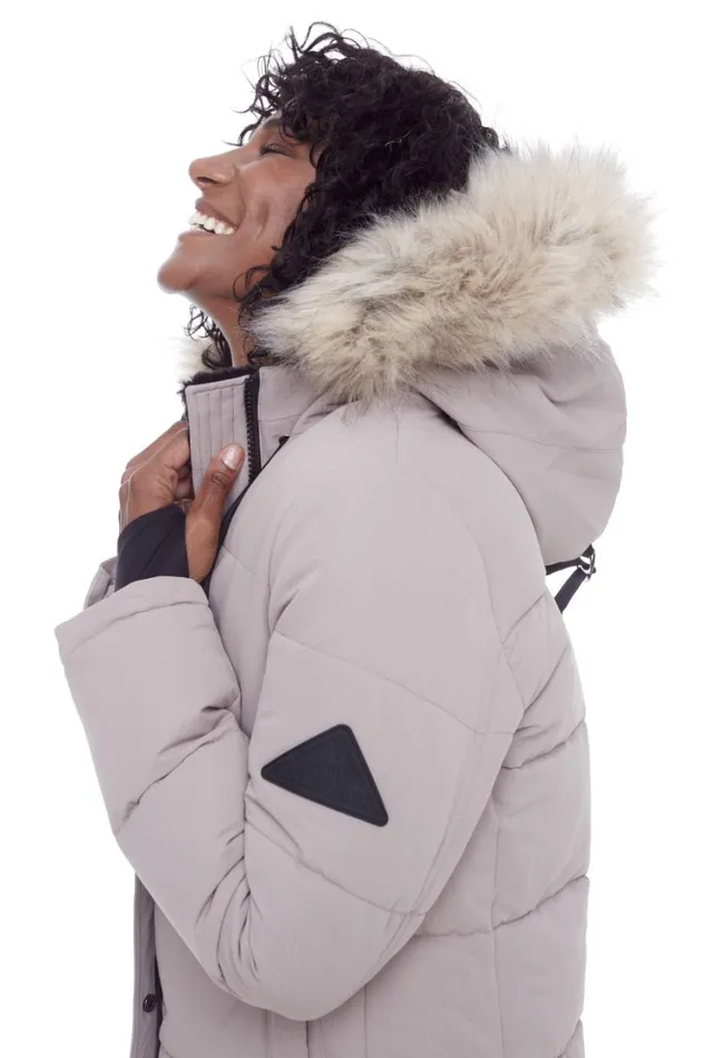 RWandCO Coats and Jackets Alpine North Women039s 8211 AULAVIK Vegan Down Recycled Midlength Hooded Parka Coat Light Brown 8211 Women