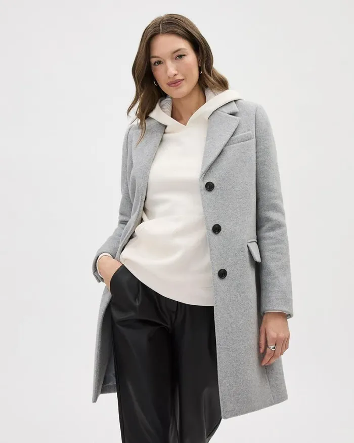 RWandCO Coats and Jackets Classic ThreeButton Closure Wool Coat Light Grey Mix 8211 Women RWandCO Coats and Jackets Classic ThreeButton Closure Wool Coat Light Grey Mix 8211 Women