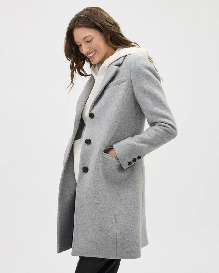 RWandCO Coats and Jackets Classic ThreeButton Closure Wool Coat Light Grey Mix 8211 Women RWandCO Coats and Jackets Classic ThreeButton Closure Wool Coat Light Grey Mix 8211 Women