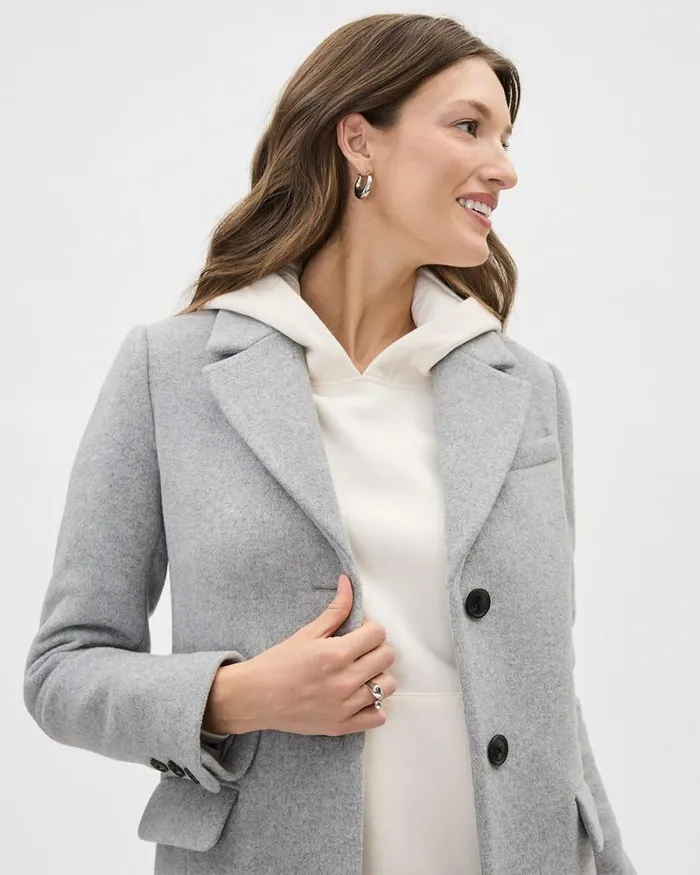 RWandCO Coats and Jackets Classic ThreeButton Closure Wool Coat Light Grey Mix 8211 Women RWandCO Coats and Jackets Classic ThreeButton Closure Wool Coat Light Grey Mix 8211 Women